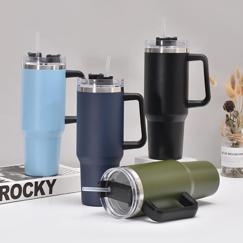 High Quality 40oz Hot and Cold Double Wall Vacuum Sublimation Stainless Steel Tumbler Straw Lid with Handle