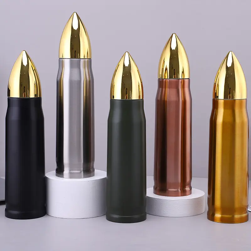 2023 Wholesale Custom 17oz 500ml Rifle Style Lovers Gifts Souvenir Bullet Shaped Thermo Flask Water Bottle