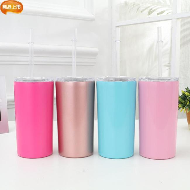 12oz Stainless Steel Tumbler Cups Sublimation Blank Double Wall Straight Skinny Tumblers With Lids and Straw
