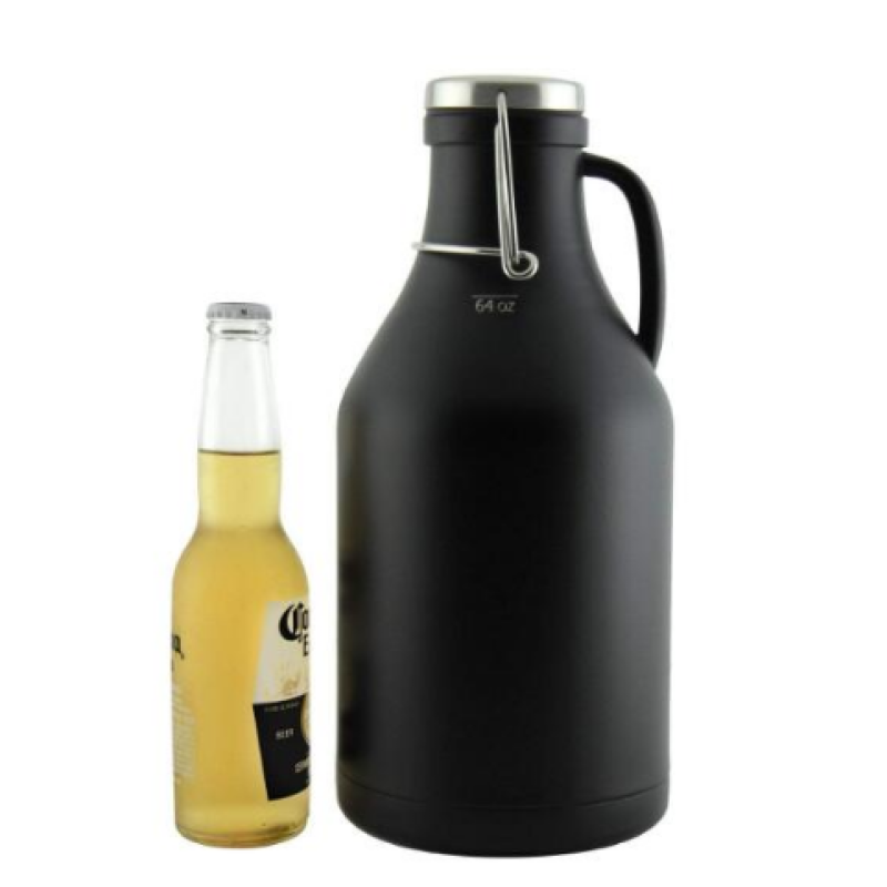 Food grade stainless steel double wall vacuum insulated beer growler for outdoors camping flip top with handle custom