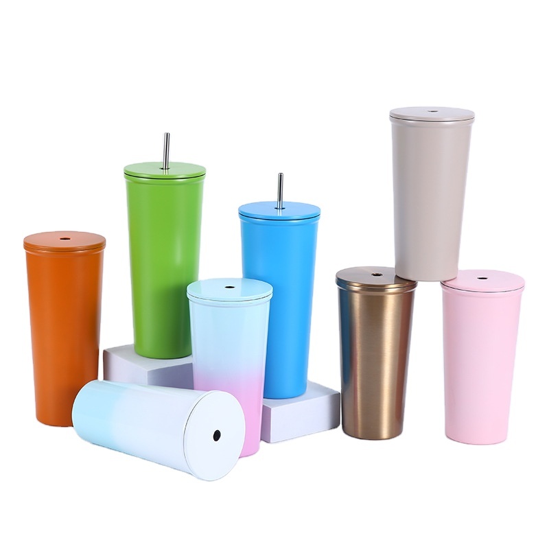 Stainless Steel Vacuum Insulated travel Water mug 500ml Coffee Mug with Straw Novelty with Lid