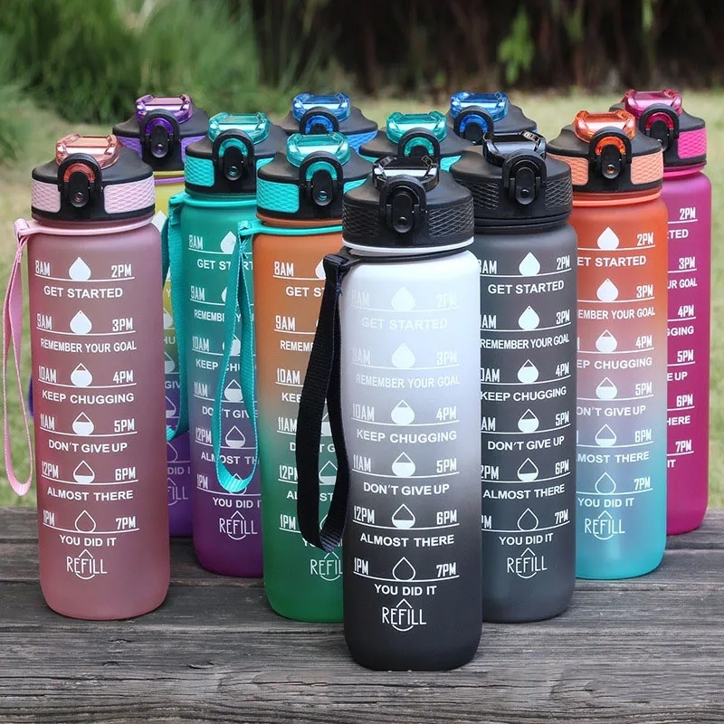 New Trend 32oz/1000ml Bpa Free Plastic Bottle With Custom Logo Motivational Tritan 1l Sports Water Bottle With Time Marker