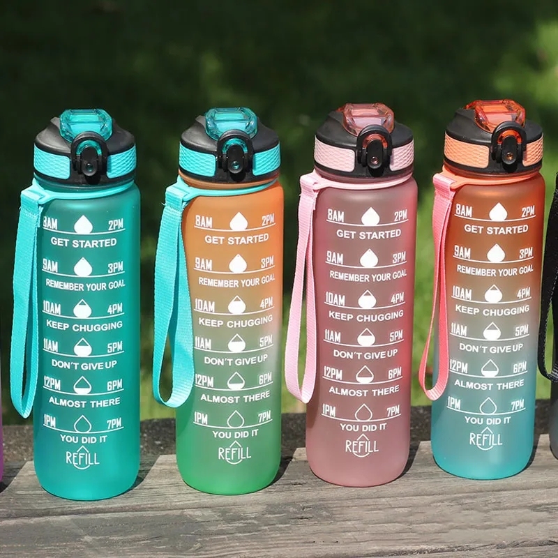 New Trend 32oz/1000ml Bpa Free Plastic Bottle With Custom Logo Motivational Tritan 1l Sports Water Bottle With Time Marker