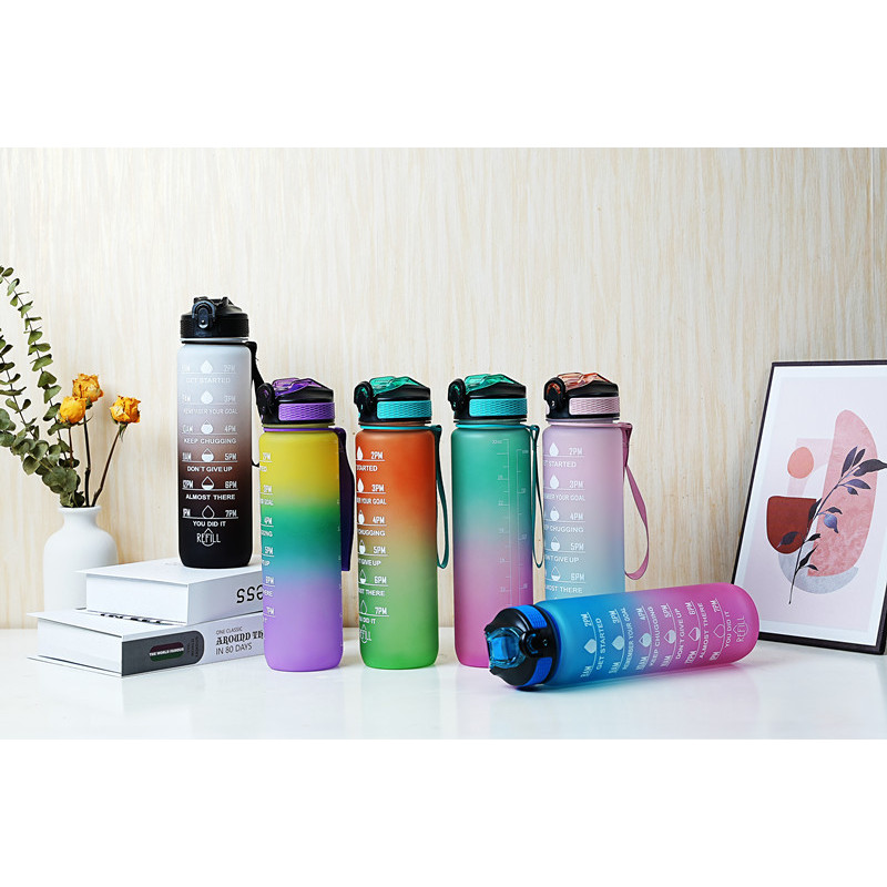New Trend 32oz/1000ml Bpa Free Plastic Bottle With Custom Logo Motivational Tritan 1l Sports Water Bottle With Time Marker
