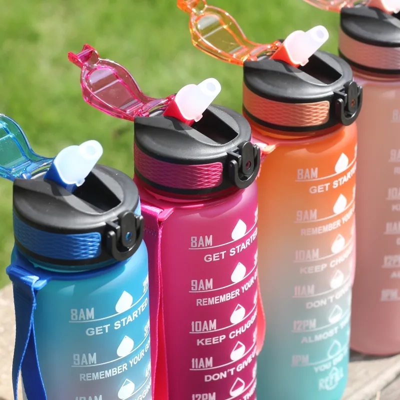New Trend 32oz/1000ml Bpa Free Plastic Bottle With Custom Logo Motivational Tritan 1l Sports Water Bottle With Time Marker