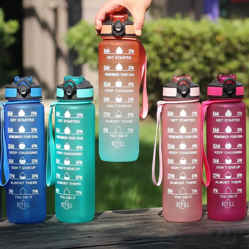 New Trend 32oz/1000ml Bpa Free Plastic Bottle With Custom Logo Motivational Tritan 1l Sports Water Bottle With Time Marker