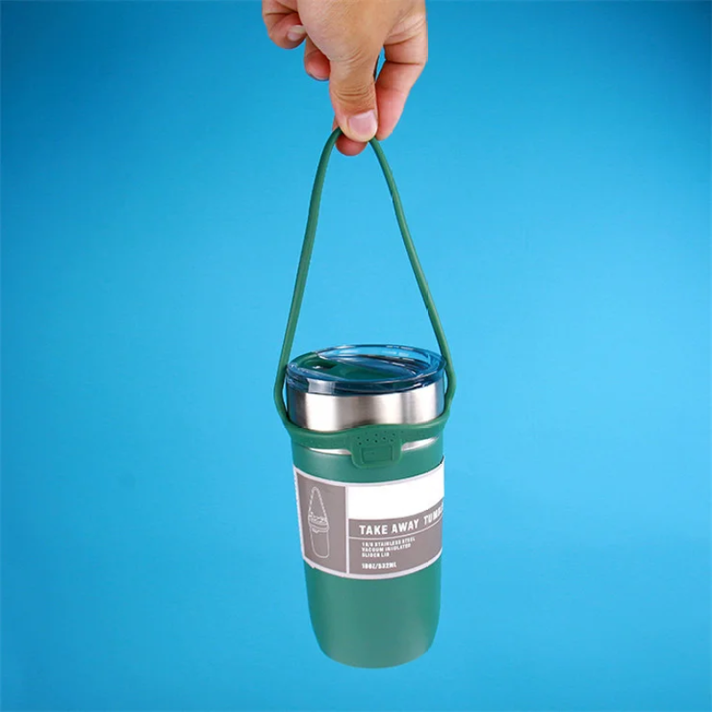 Custom logo Double stainless steel vacuum insulated coffee travel mug with silicone strap