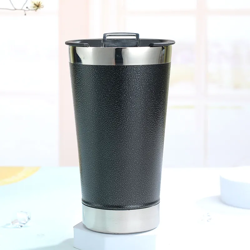 Customized Beer Mug Double Wall Modern 304 Food Grade Stainless Steel Hammer Grain Cups Vacuum Cup Tumbler