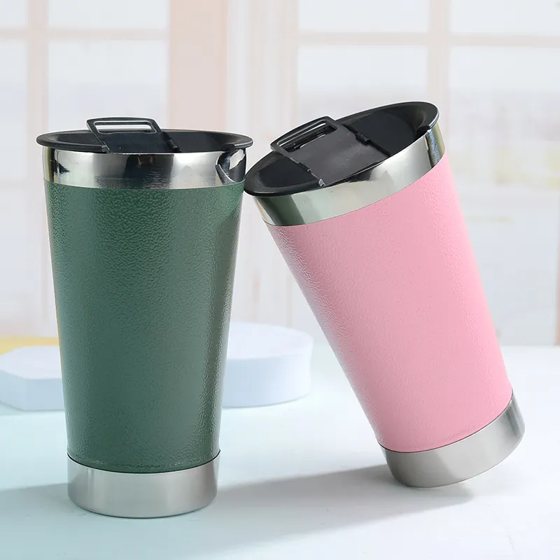 Customized Beer Mug Double Wall Modern 304 Food Grade Stainless Steel Hammer Grain Cups Vacuum Cup Tumbler