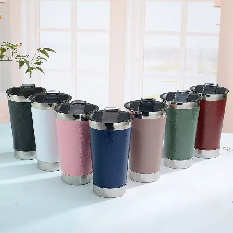 Customized Beer Mug Double Wall Modern 304 Food Grade Stainless Steel Hammer Grain Cups Vacuum Cup Tumbler