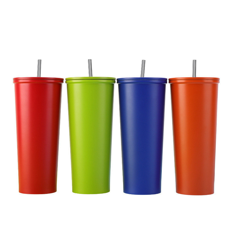 Hot double stainless steel vacuum insulated coffee mug with straw