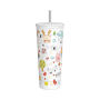 Hot double stainless steel vacuum insulated coffee mug with straw