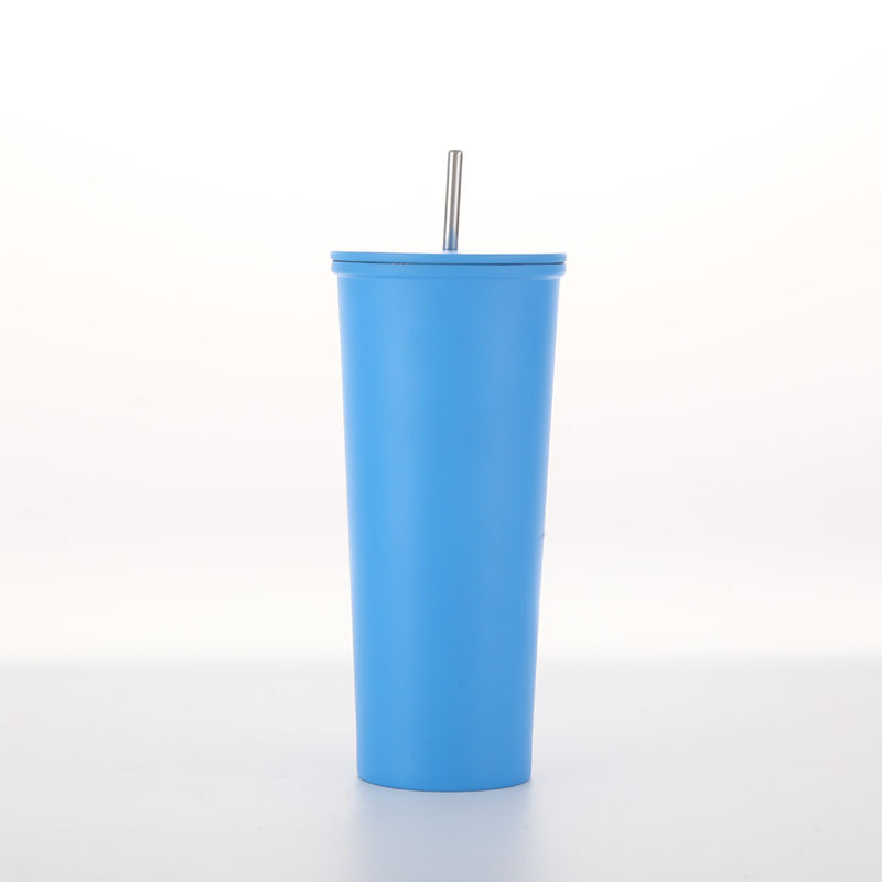 Hot double stainless steel vacuum insulated coffee mug with straw