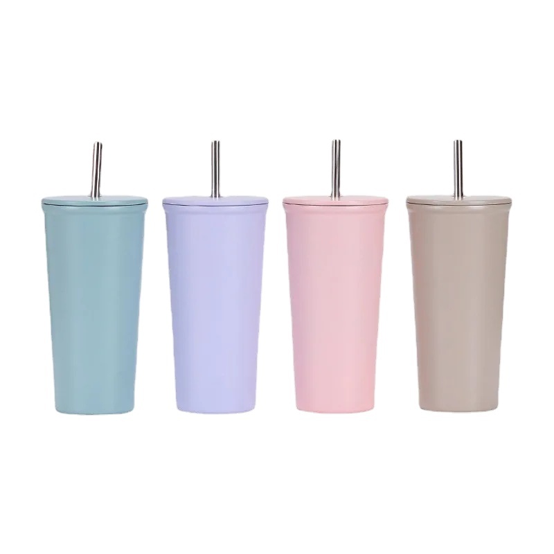 Hot double stainless steel vacuum insulated coffee mug with straw