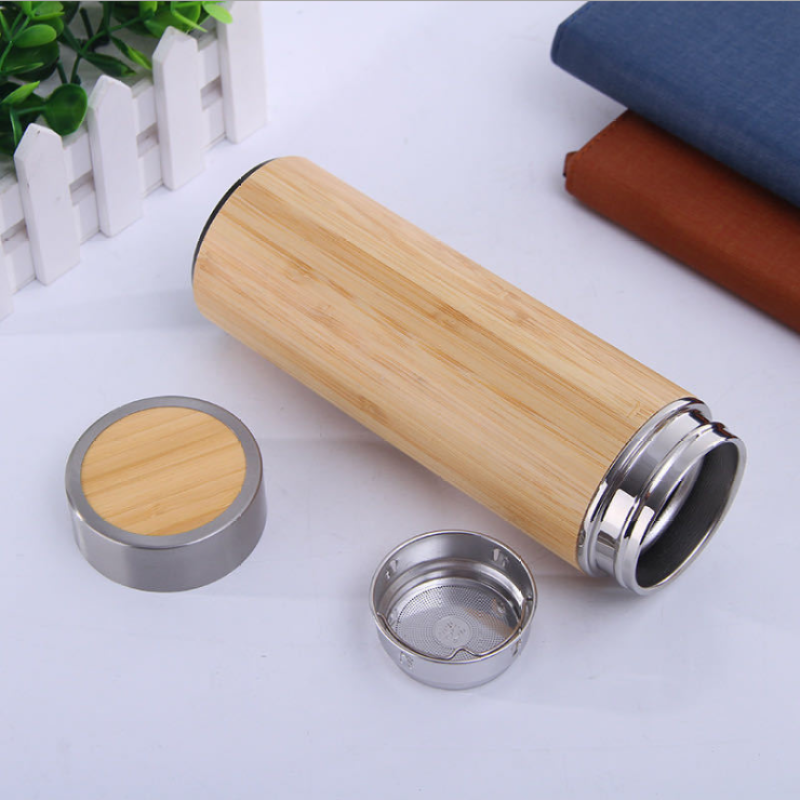 Wholesale 500ml Triple Wall Bamboo Water Bottle Stainless Steel Vacuum Insulated Flask Travel Cups With Lid