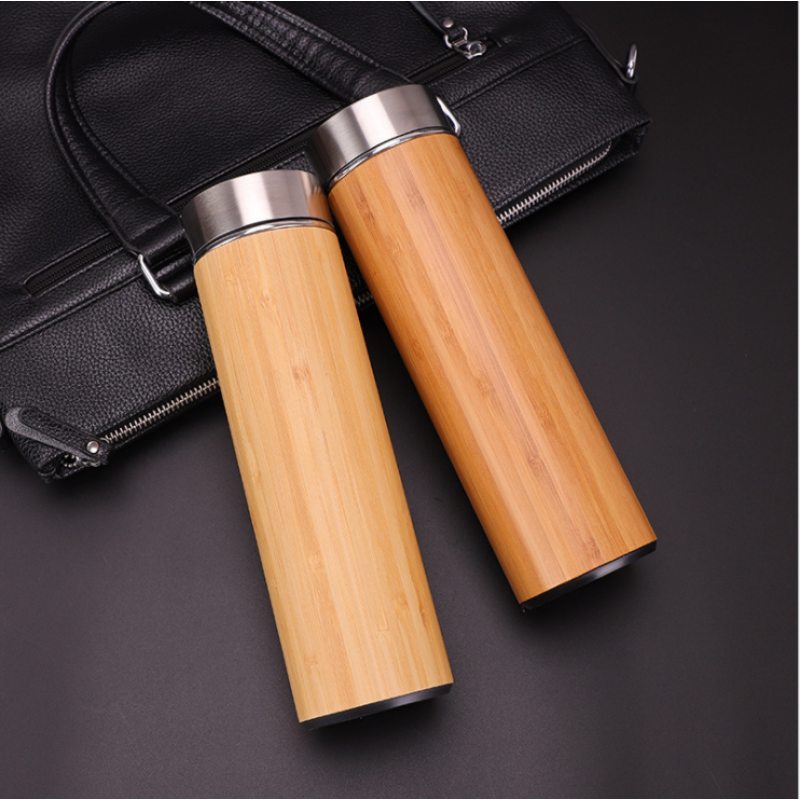 Wholesale 500ml Triple Wall Bamboo Water Bottle Stainless Steel Vacuum Insulated Flask Travel Cups With Lid