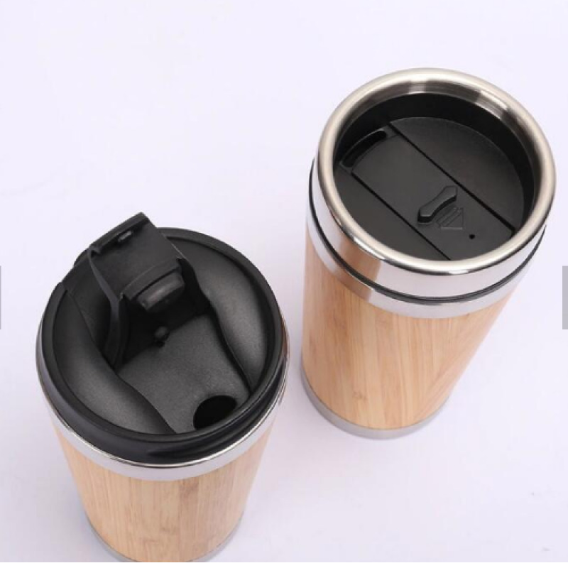 Wholesale 400ml stainless steel Insulated  Bamboo cup with lid