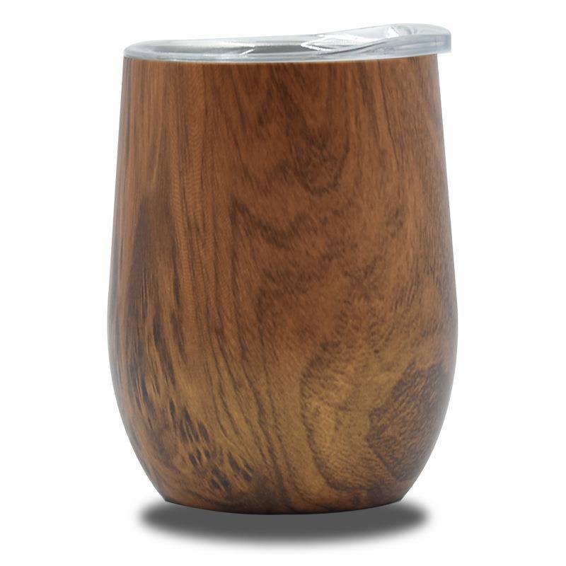 Wood Design 12OZ Stainless Steel Double Wall 304 Vacuum Thermos Coffee Tumbler Egg Shape Wine Tumbler