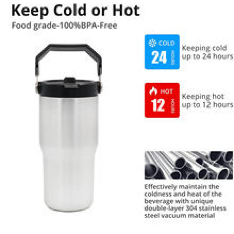 Wholesale 30OZ Double Wall Vacuum Insulated Stainless Steel Travel Tumbler Thermos Cup With Handle And Flip Straw