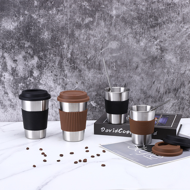 Hot Seller Nordic Silicone Insulation Cup Stainless Steel Coffee Mug Travel Anti Scalding Straw Cup