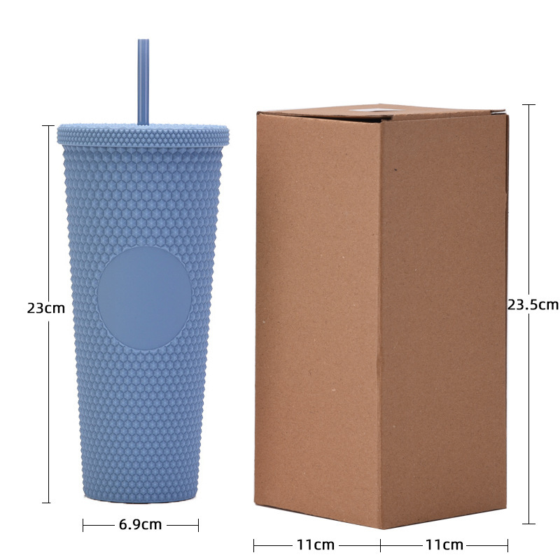 Hot Selling 500ML Double Wall Capacity Studded Pinch Cup 22OZ Fashion Creative AS Straw Durian Plastic Cup