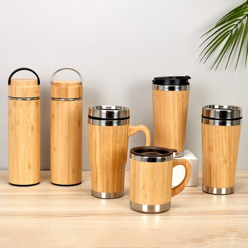 Customised Bamboo Fibre Insulated Coffee Travel Cup Bamboo Water Bottle