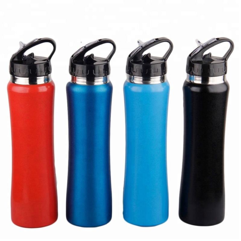 Factory Price 700ml Single Wall Powder Coated Stainless Steel Bicycle Bottle Gym Drink Tumbler With Straw