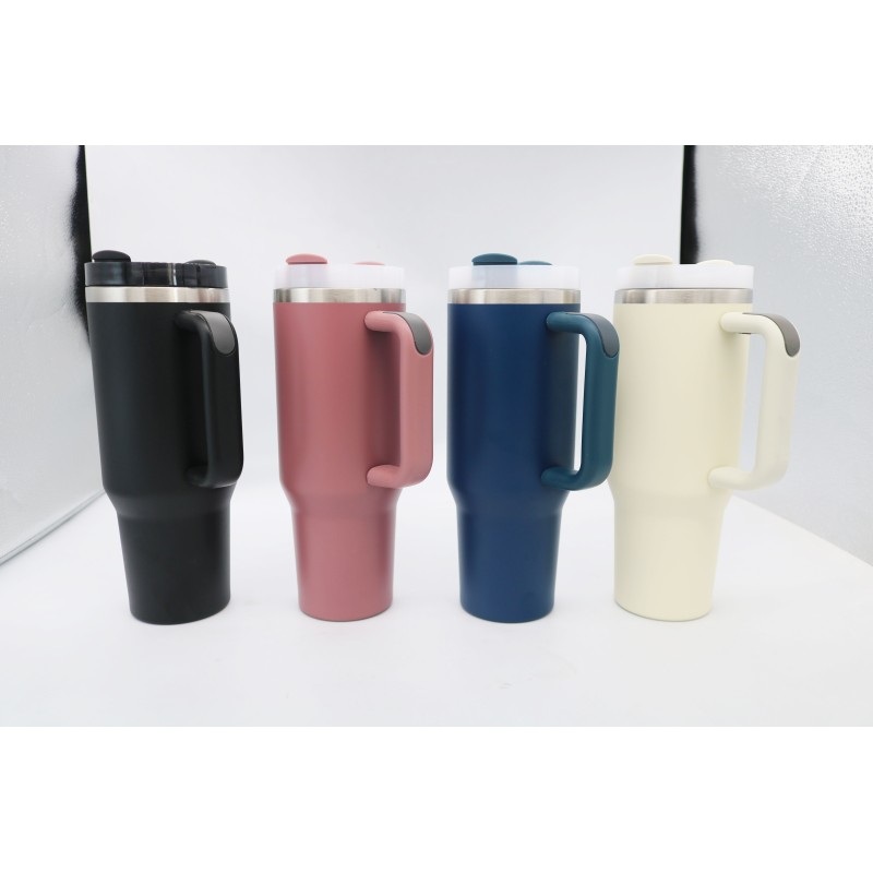 New design 40oz stainless steel vacuum handle cup with lid and straw