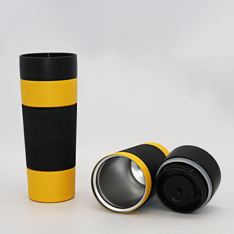 450ml stainless steel vacuum insulated thermos flask with silicone sleeve insulated travel coffee mug