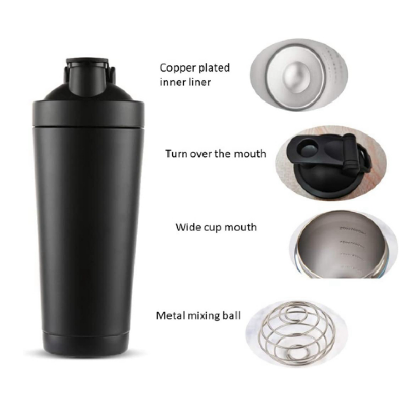 Stainless Steel Single Wall Sport Flask Protein Shaker Water Bottle With Ball For GYM