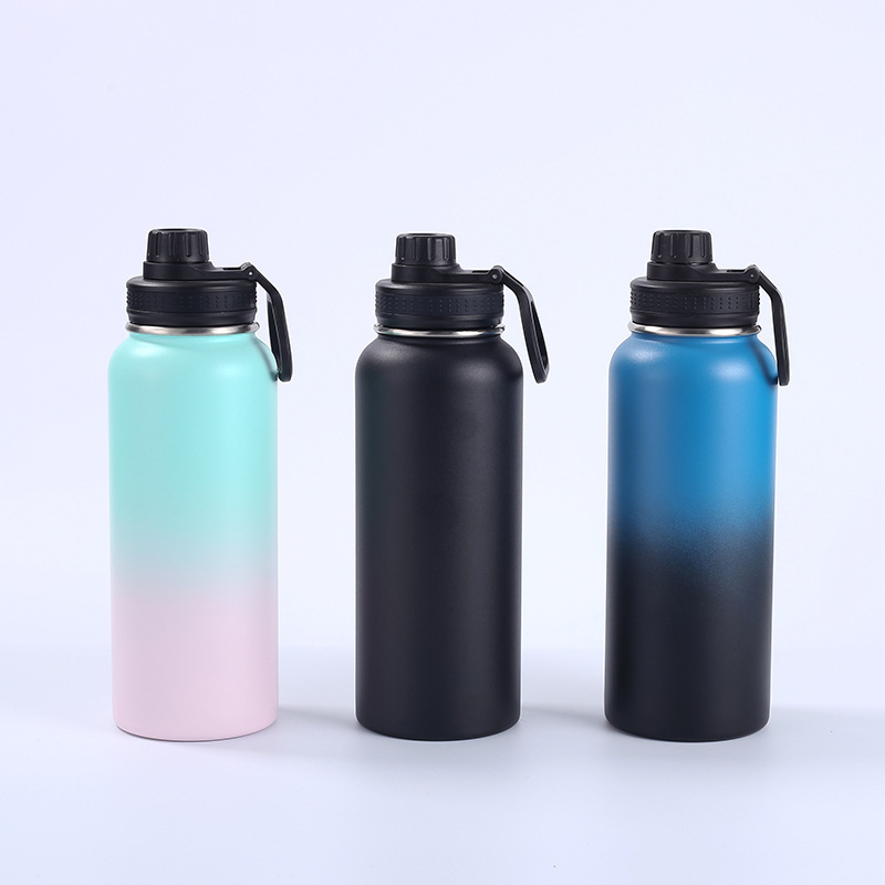 Custom Logo 32oz Stainless Steel Water Bottle Double Wall Insulated Wide Mouth Water Bottle  with Lids