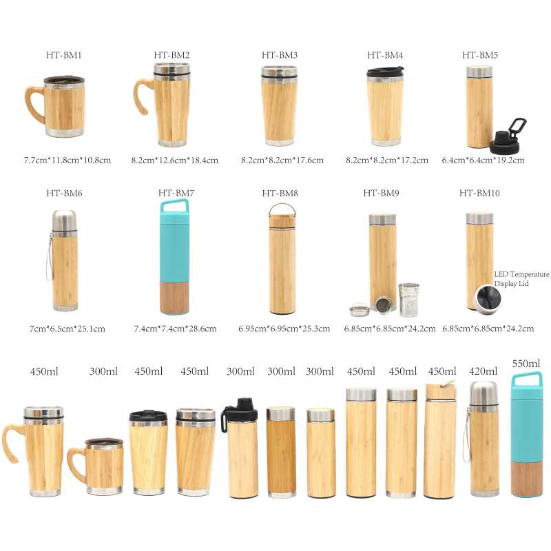 420ml High Quality Tumbler Bamboo Thermos Double Wall Stainless Steel Travel Mug with Lid