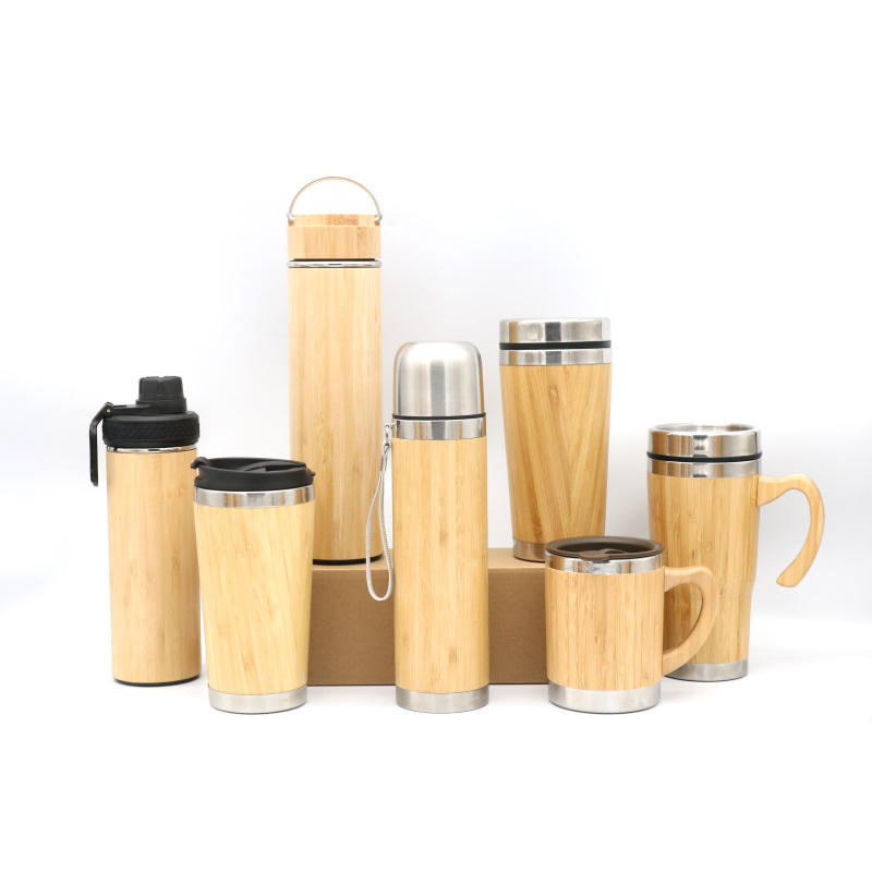 450ml Vacuum Insulated Bamboo Tea Infuser Water Bottle Thermo with Handle Lid
