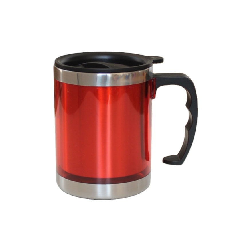 Promotion Price 14oz BPA Free Double Wall Stainless Steel Inner Plastic Outer With Handle Insulated Travel Mug