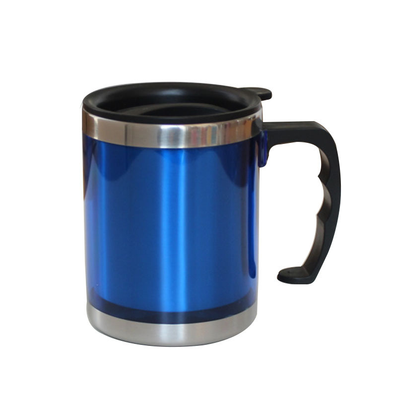 Promotion Price 14oz BPA Free Double Wall Stainless Steel Inner Plastic Outer With Handle Insulated Travel Mug