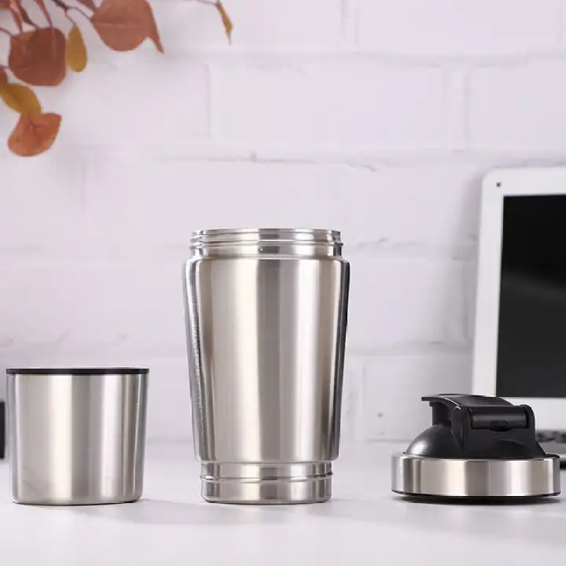 Custom gym insulated double stainless steel vacuum protein powder shaker cup with shaker ball