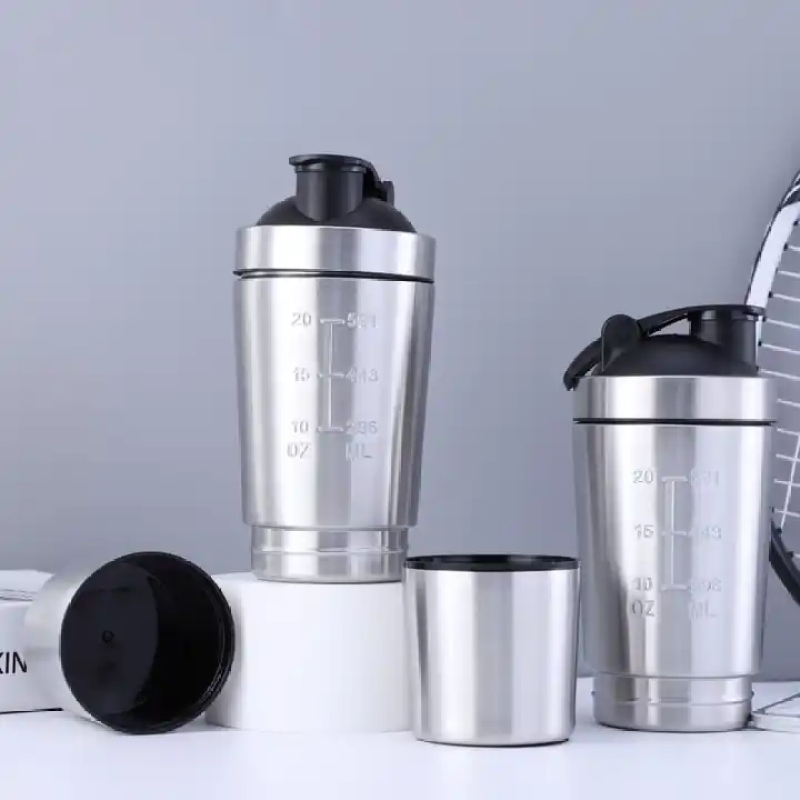 Custom gym insulated double stainless steel vacuum protein powder shaker cup with shaker ball
