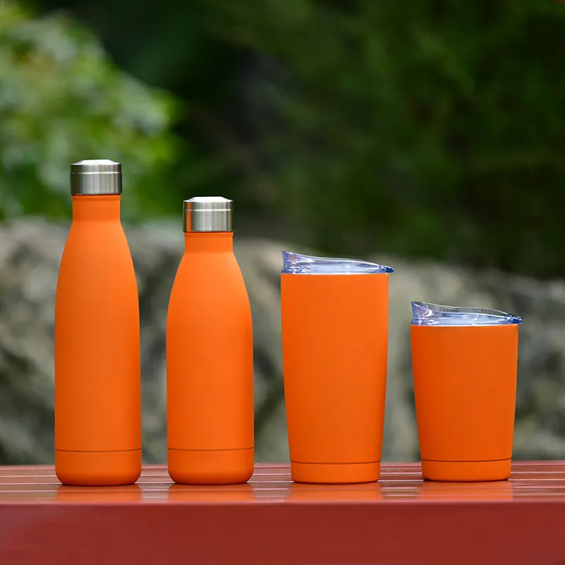 Promotional Fashion Orange Cup Set Drinkware 750ml Double Wall Thermos Flask Stainless Steel Cup Water Bottle Metal With Straw
