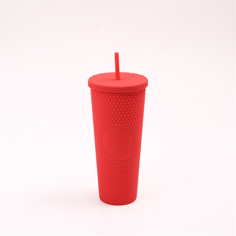 500ML Double Wall Capacity Studded Pinch Cup 22OZ Fashion Creative AS Straw Durian Plastic Cup