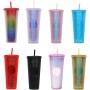 500ML Double Wall Capacity Studded Pinch Cup 22OZ Fashion Creative AS Straw Durian Plastic Cup