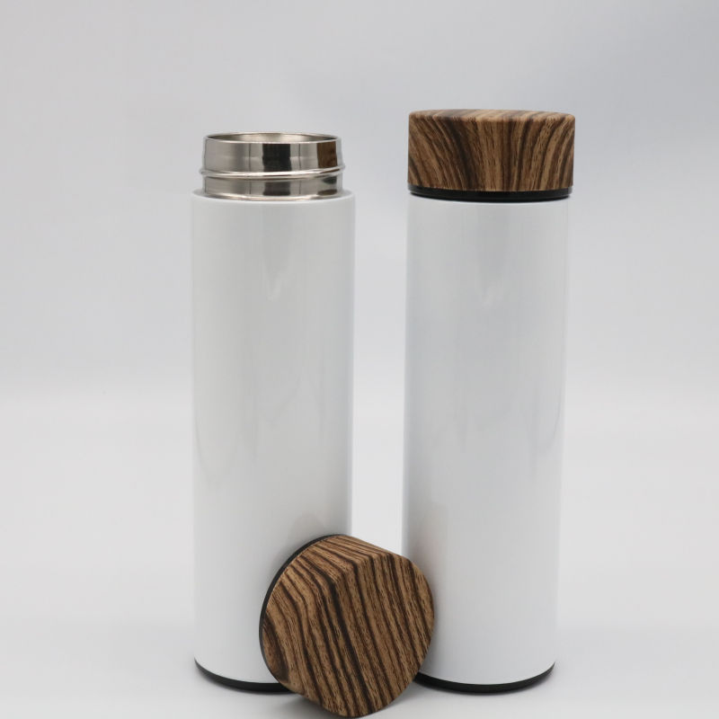 Eco Friendly Double Wall Stainless Steel Water Bottle With Wooden Lid 304 S/S With Wood Lid And Tea Filter