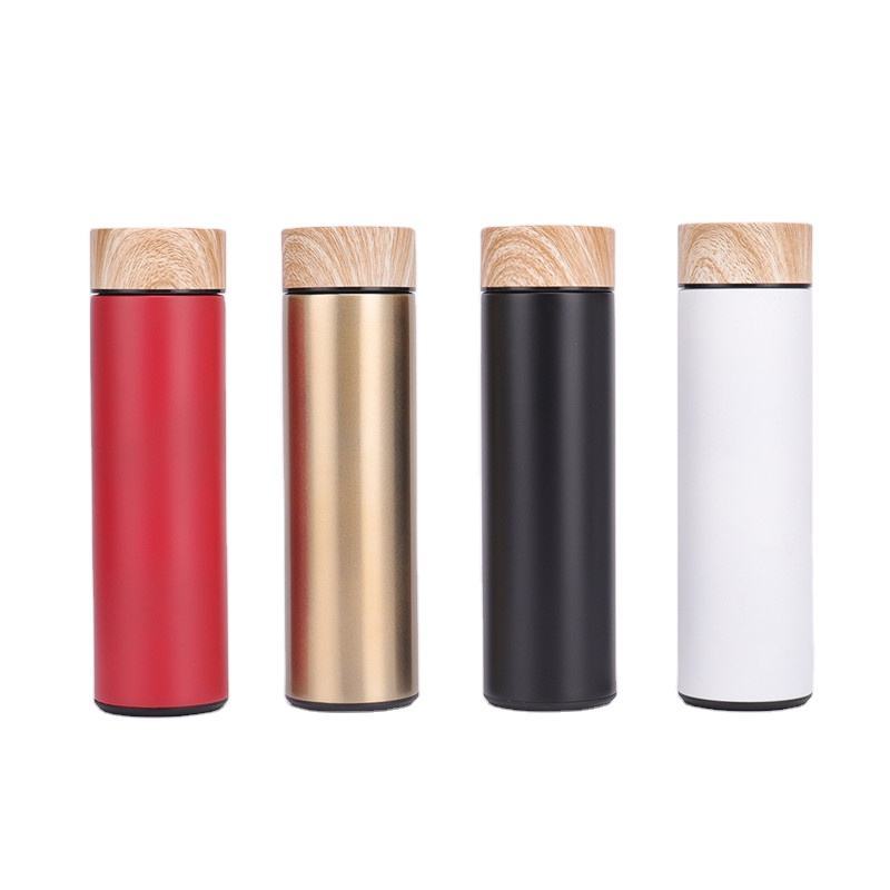 Eco Friendly Double Wall Stainless Steel Water Bottle With Wooden Lid 304 S/S With Wood Lid And Tea Filter