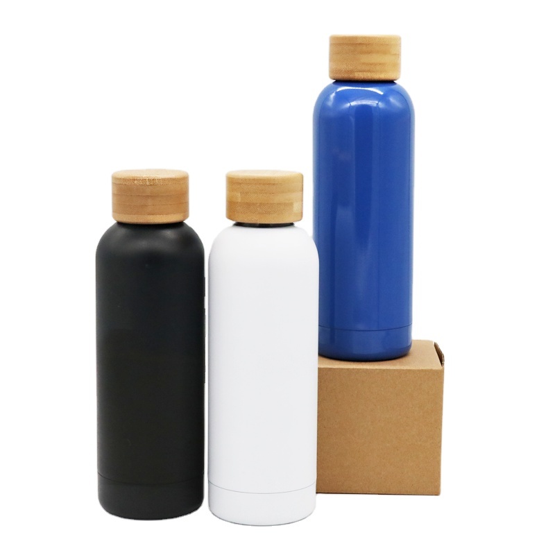 500ML Custom Logo Wholesale Double Wall Insulated Water Bottle Stainless Steel Bpa Free Water Bottle with Bamboo Lid
