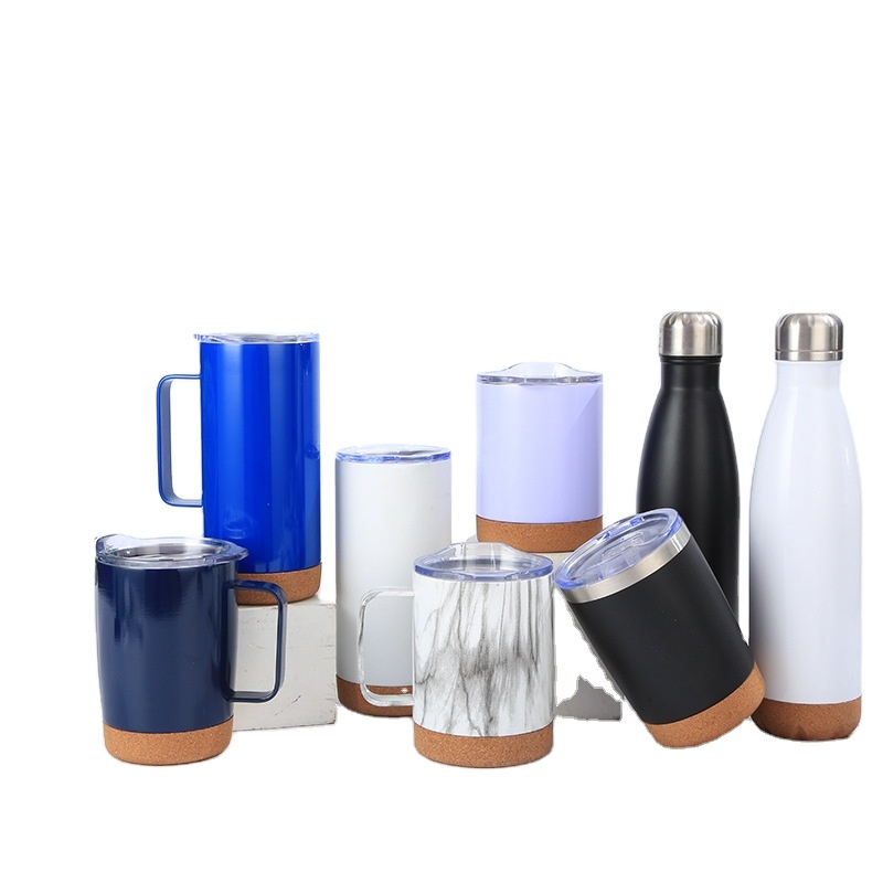 New design cork base bamboo base series double vacuum stainless steel environmental insulation water cup