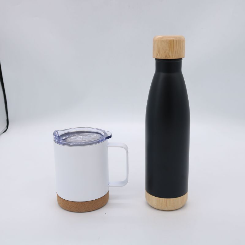New design cork base bamboo base series double vacuum stainless steel environmental insulation water cup