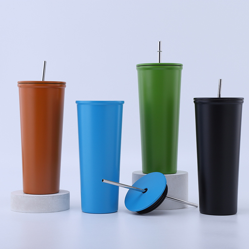 Custom 304 Stainless Steel Vacuum Insulation Outdoor Coffee cup Leisure Tumbler Cup with Straw