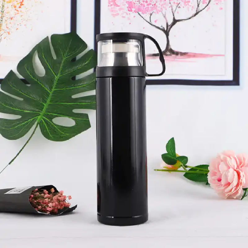 Wholesale custom double stainless steel vacuum travel thermos with portable lid cups