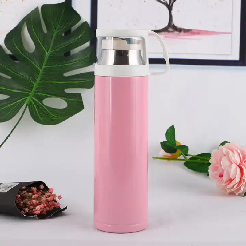 Wholesale custom double stainless steel vacuum travel thermos with portable lid cups