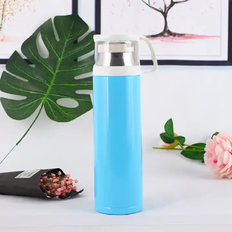 Wholesale custom double stainless steel vacuum travel thermos with portable lid cups