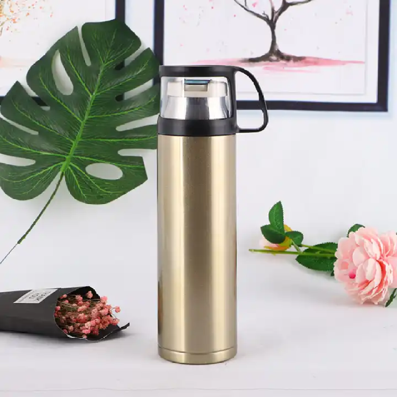 Wholesale custom double stainless steel vacuum travel thermos with portable lid cups